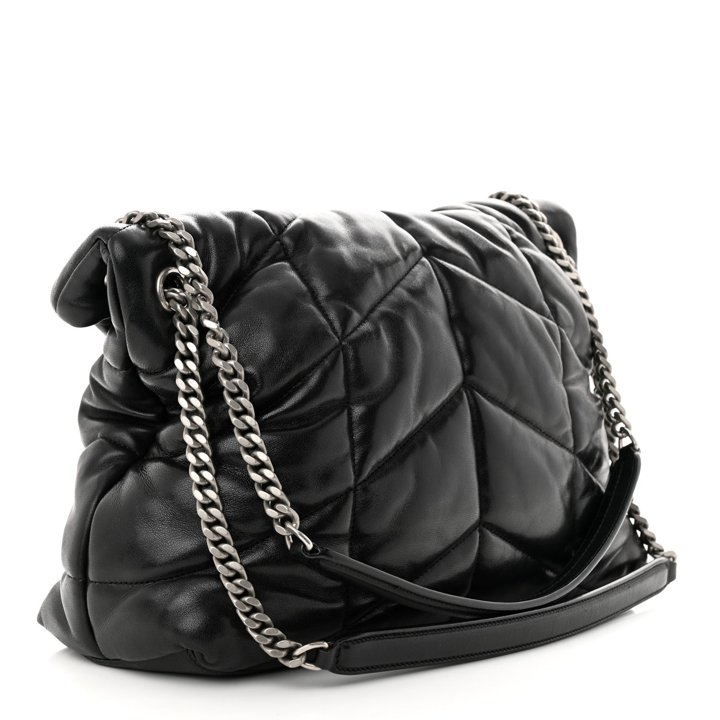 Lambskin Quilted Medium Loulou Puffer Monogram Chain Satchel Black