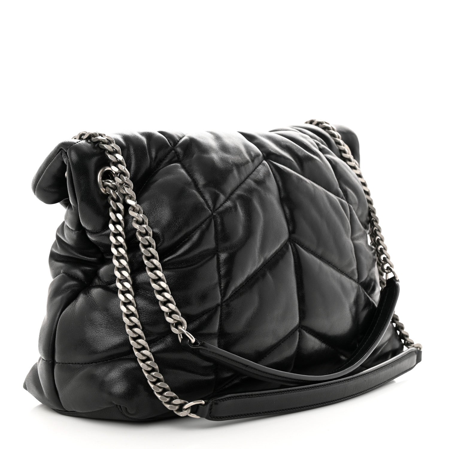 Saint Laurent Lambskin Quilted Medium Loulou Puffer Monogram Chain Satchel Black 3 of 12