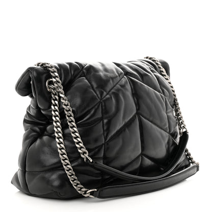 Saint Laurent Lambskin Quilted Medium Loulou Puffer Monogram Chain Satchel Black 3 of 12