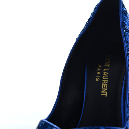 Saint Laurent Sequin Paris 105 V Cut Pumps 35 Bleu Roy 10 of 18