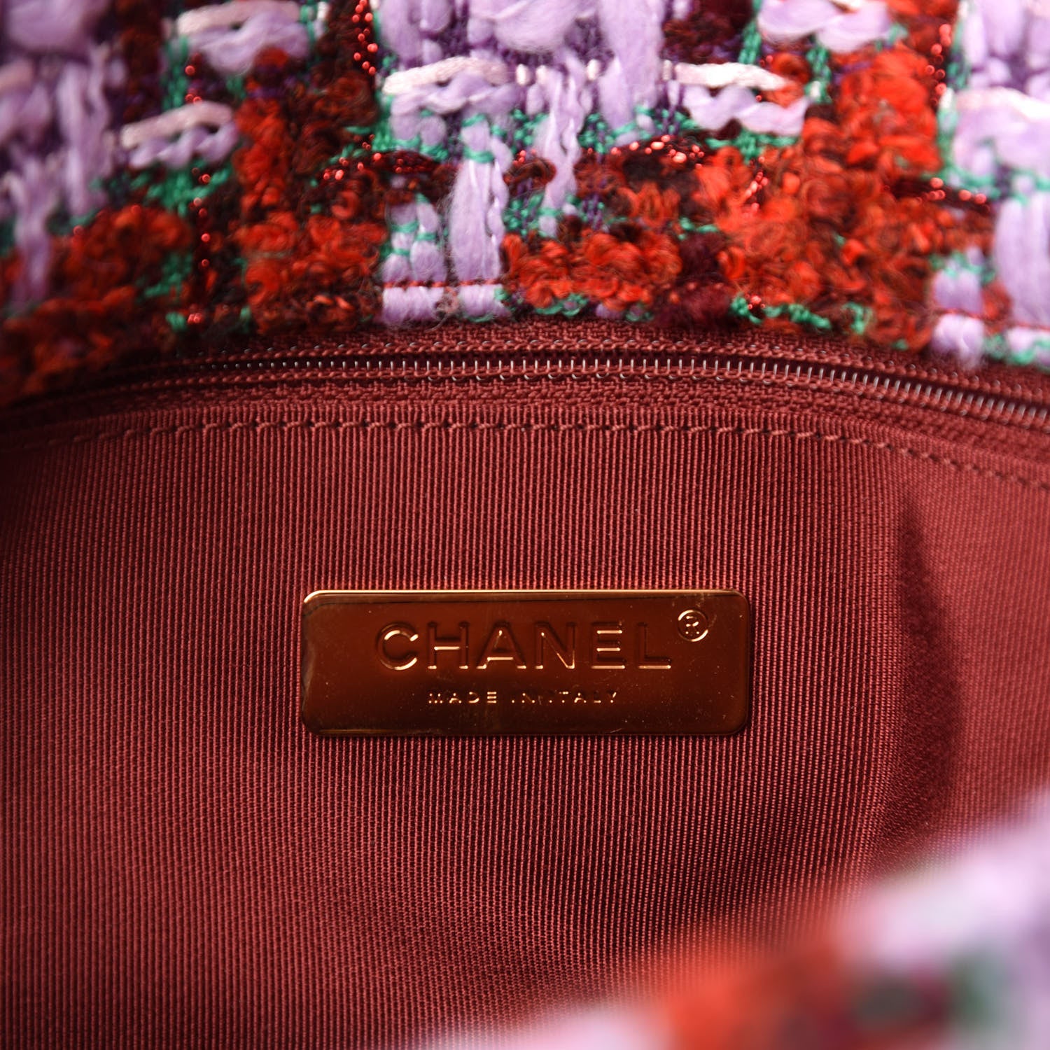 Chanel Tweed Quilted Medium Chanel 19 Flap Red Purple Green 8 of 10