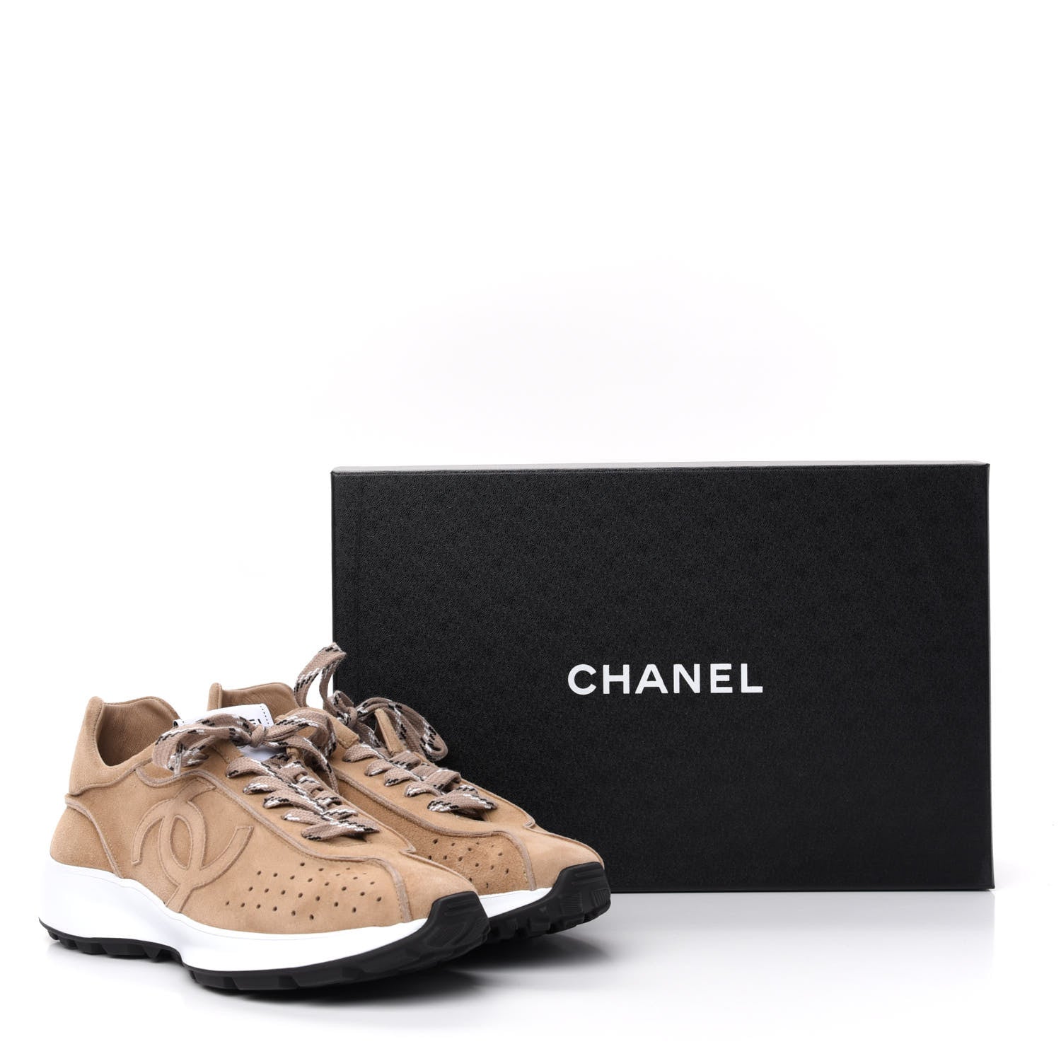 Chanel Suede Goatskin CC Sneakers 40.5 Dark Beige 10 of 10