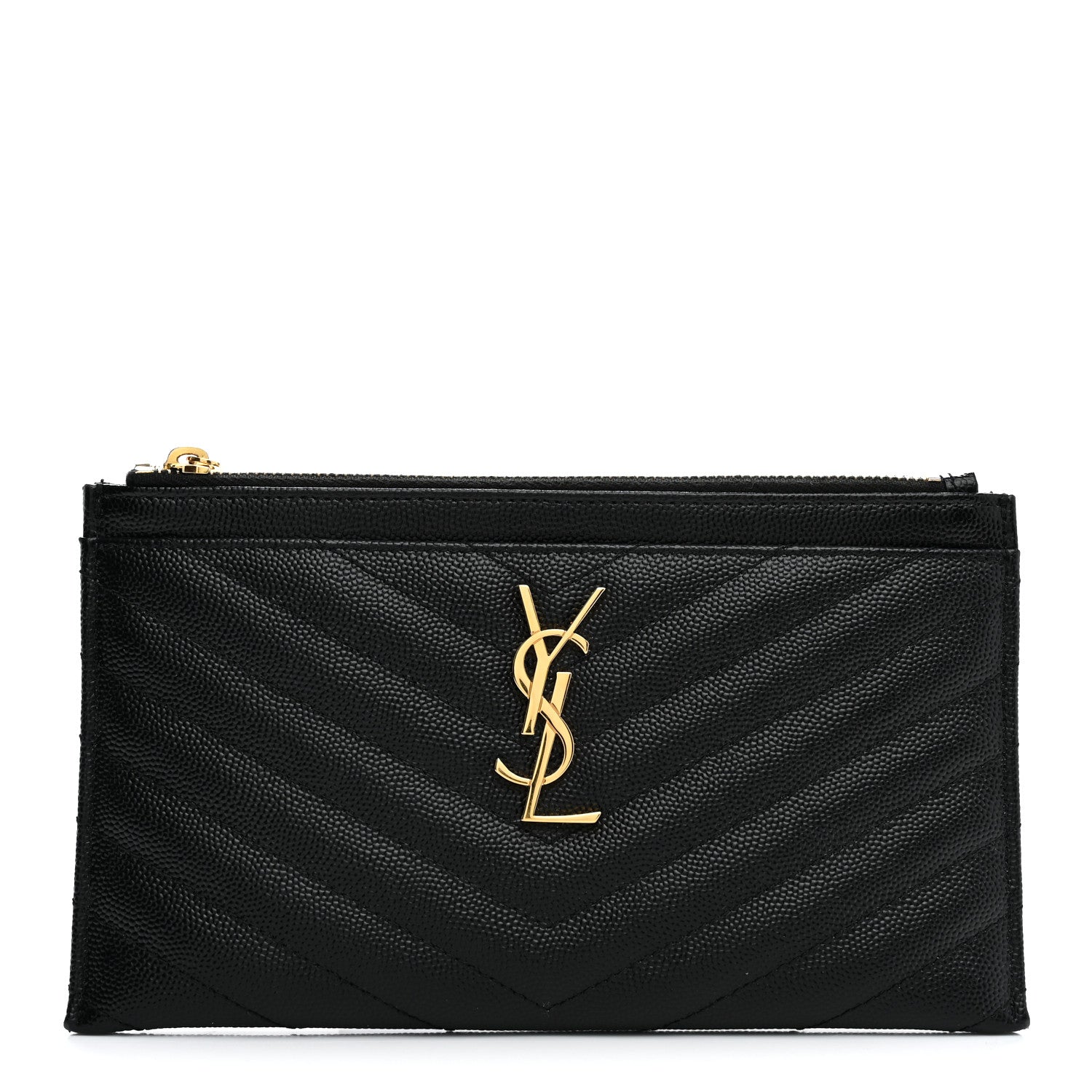 Saint Laurent Grain De Poudre Chevron Monogram Bill Pouch Black 1 of 8