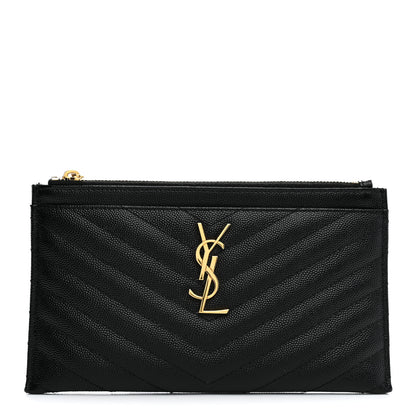 Saint Laurent Grain De Poudre Chevron Monogram Bill Pouch Black 1 of 8