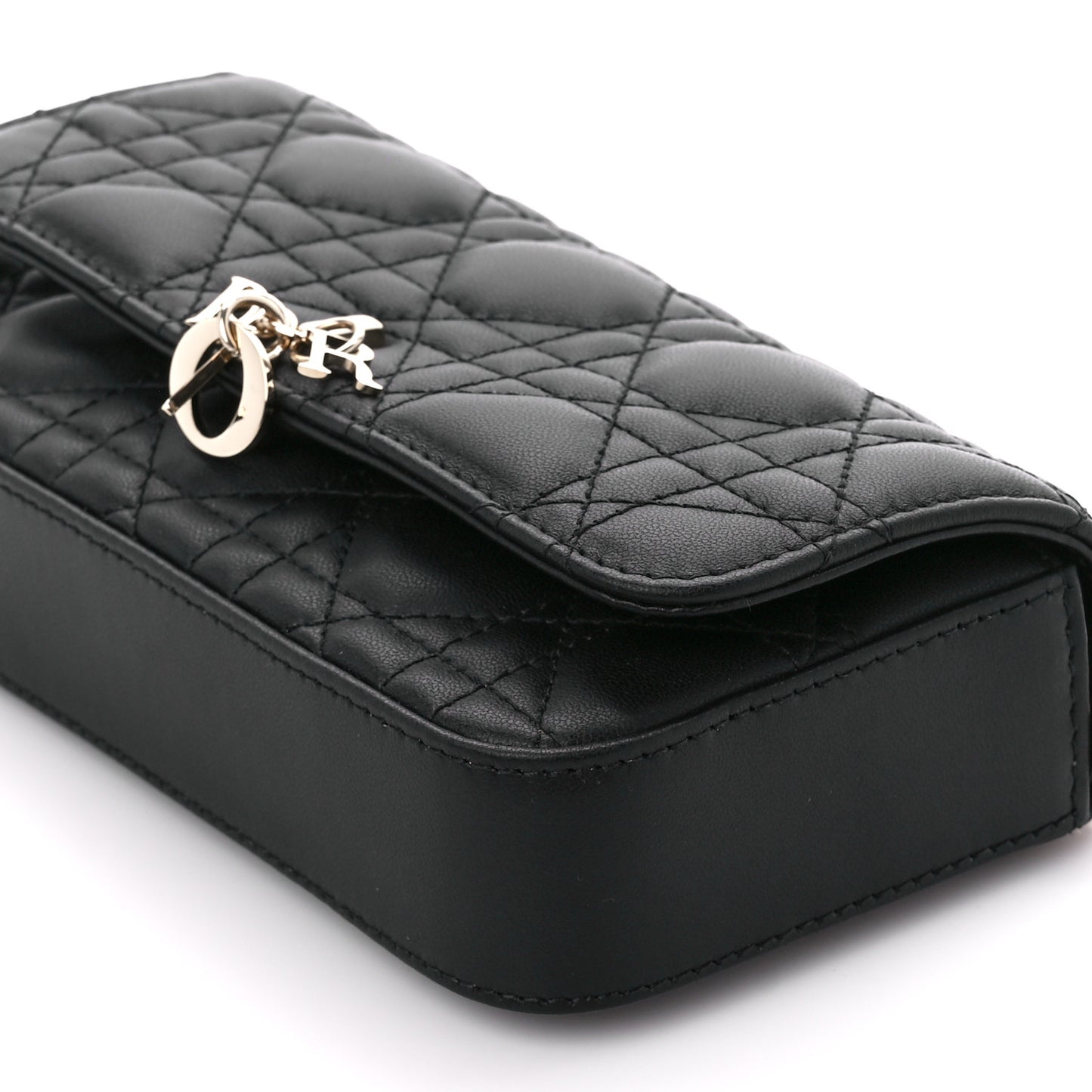 Lambskin Cannage Dior Talk Phone Pouch Black