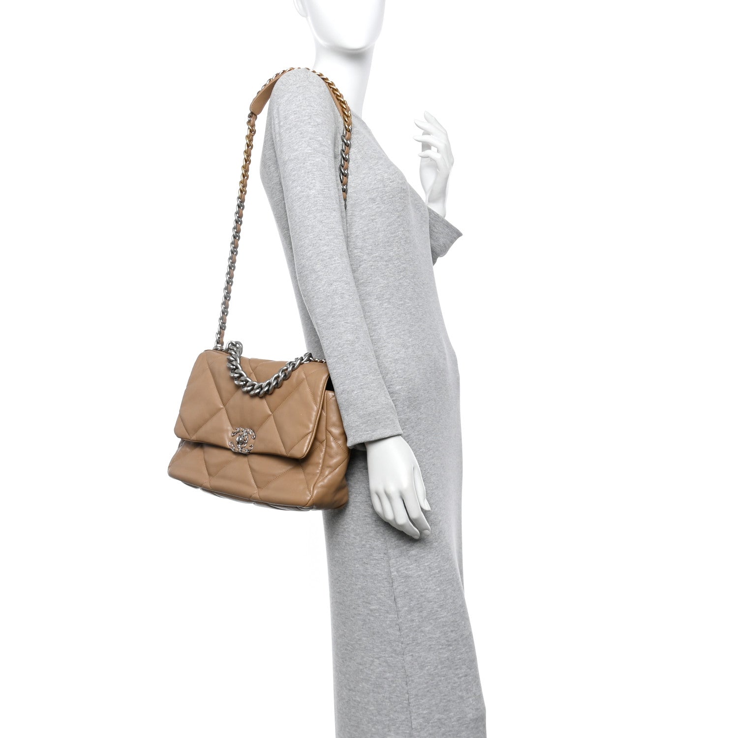 Chanel Lambskin Quilted Large Chanel 19 Flap Beige 2 of 11
