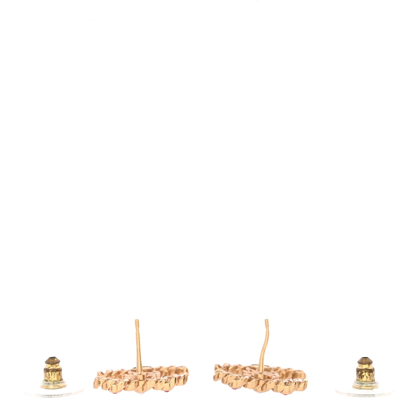 Pearl Crystal Chain Link CC Earrings Gold Red Pink Yellow
