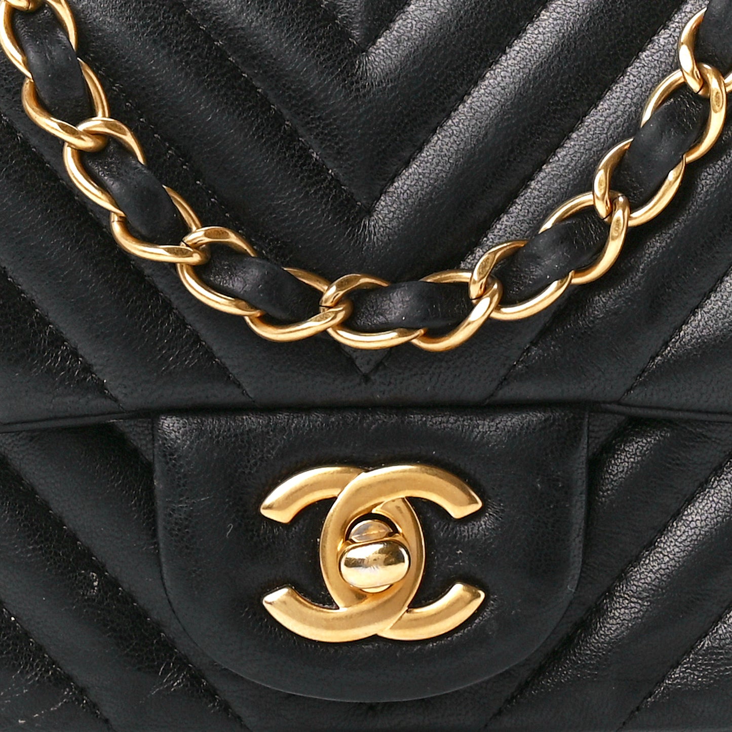 Lambskin Chevron Quilted Mini Square Flap Black