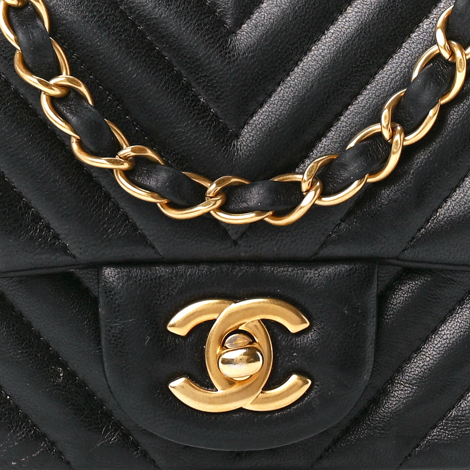 Chanel Lambskin Chevron Quilted Mini Square Flap Black 9 of 12