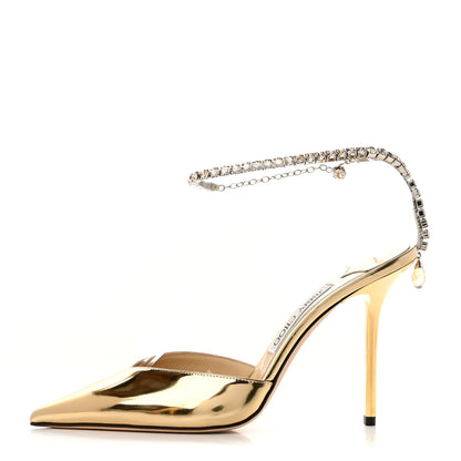 Jimmy Choo Satin Crystal Saeda 100 Pumps 39 Gold 1 of 13