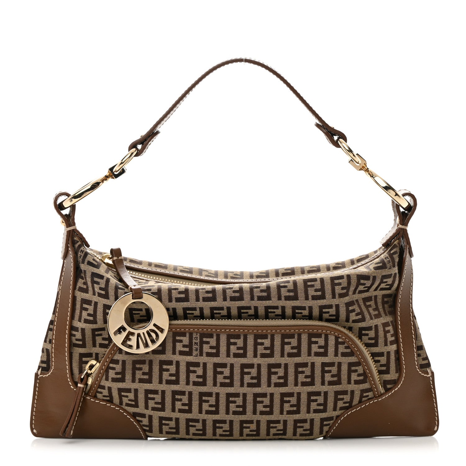 Fendi Zucchino Cuoio Small Chef Pocket Shoulder Bag Mogano Panna Fango 1 of 12