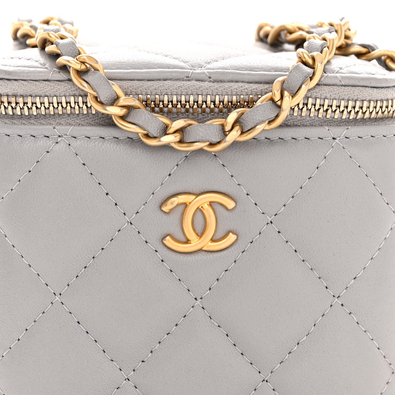 Chanel Lambskin Quilted Pearl Crush Mini Vanity Case With Chain Grey 8 of 10