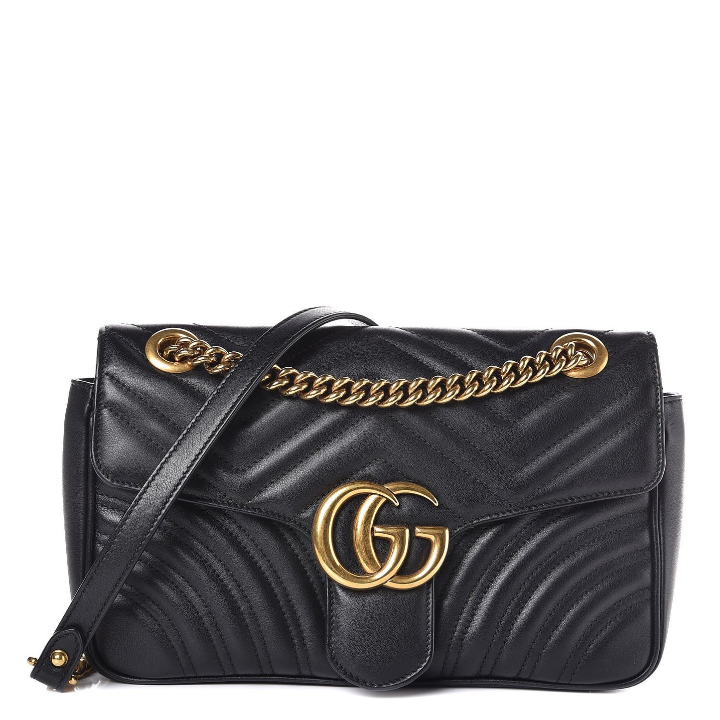 Calfskin Matelasse Small GG Marmont Shoulder Bag Black