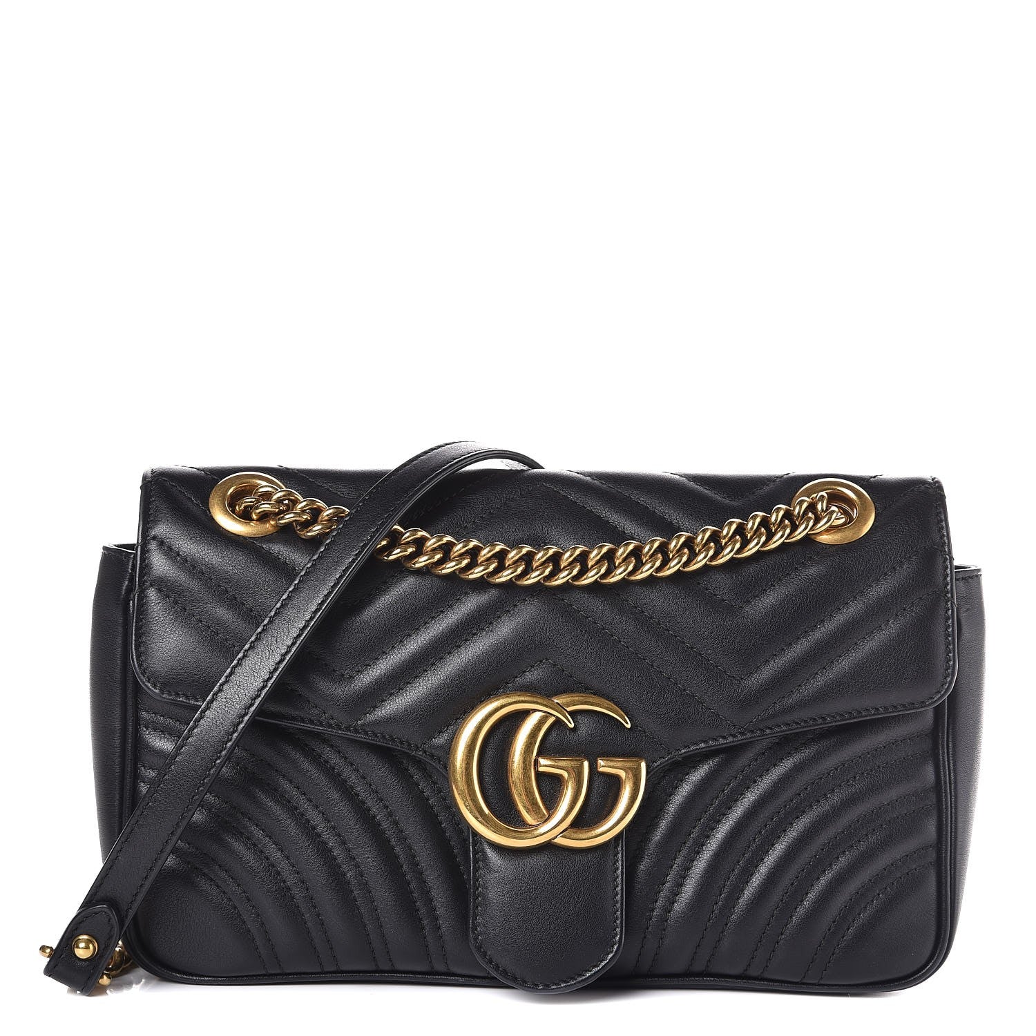 Gucci Calfskin Matelasse Small GG Marmont Shoulder Bag Black 1 of 14