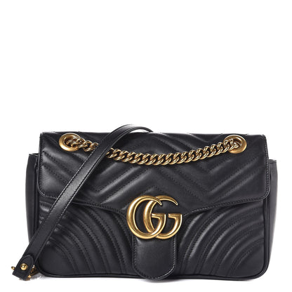 Gucci Calfskin Matelasse Small GG Marmont Shoulder Bag Black 1 of 14
