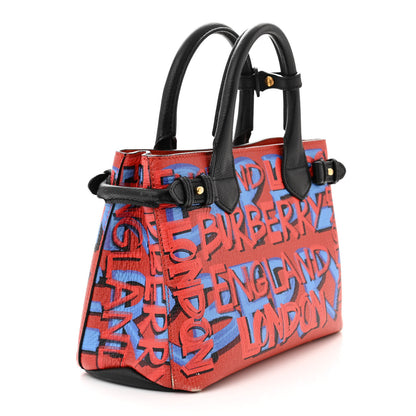 Burberry Grainy Calfskin Graffiti Print Small Banner Tote Black 3 of 16