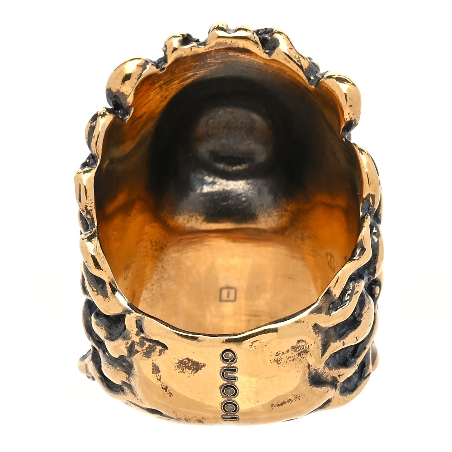 Metal Lion Head Ring 16 Aged Gold