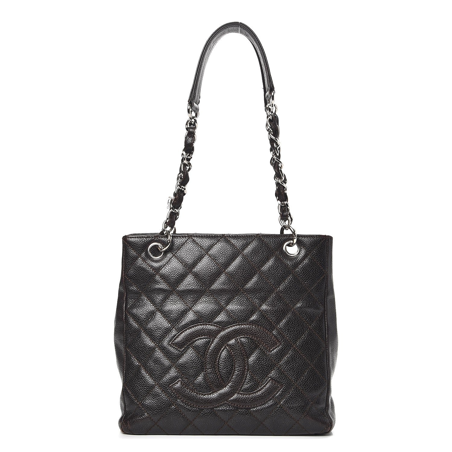 Chanel Caviar Petit Shopping Tote PST Dark Brown 1 of 12