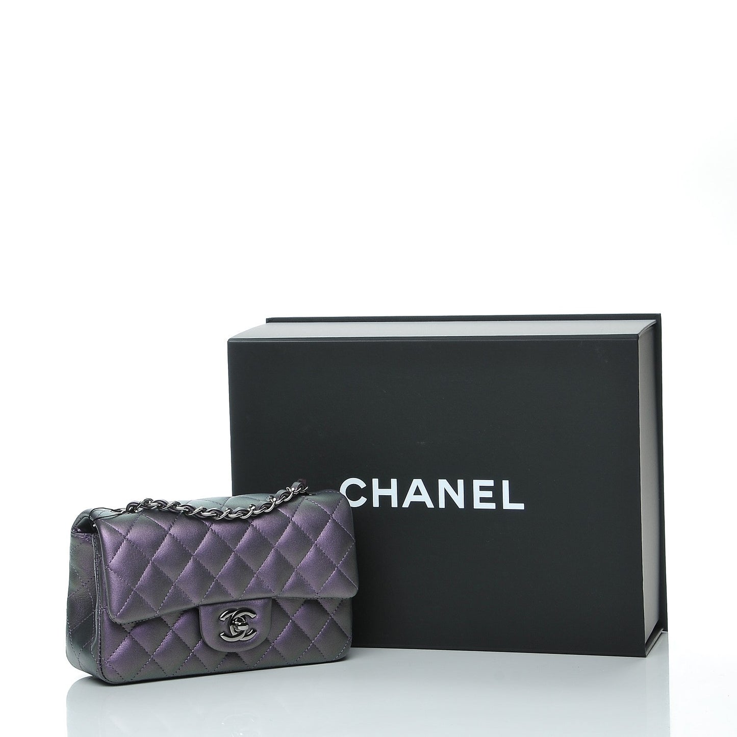 Metallic Lambskin Quilted Mini Rectangular Flap Purple