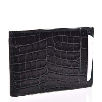 Saint Laurent Calfskin Crocodile Embossed Uptown Monogram Card Case Black 2 of 5