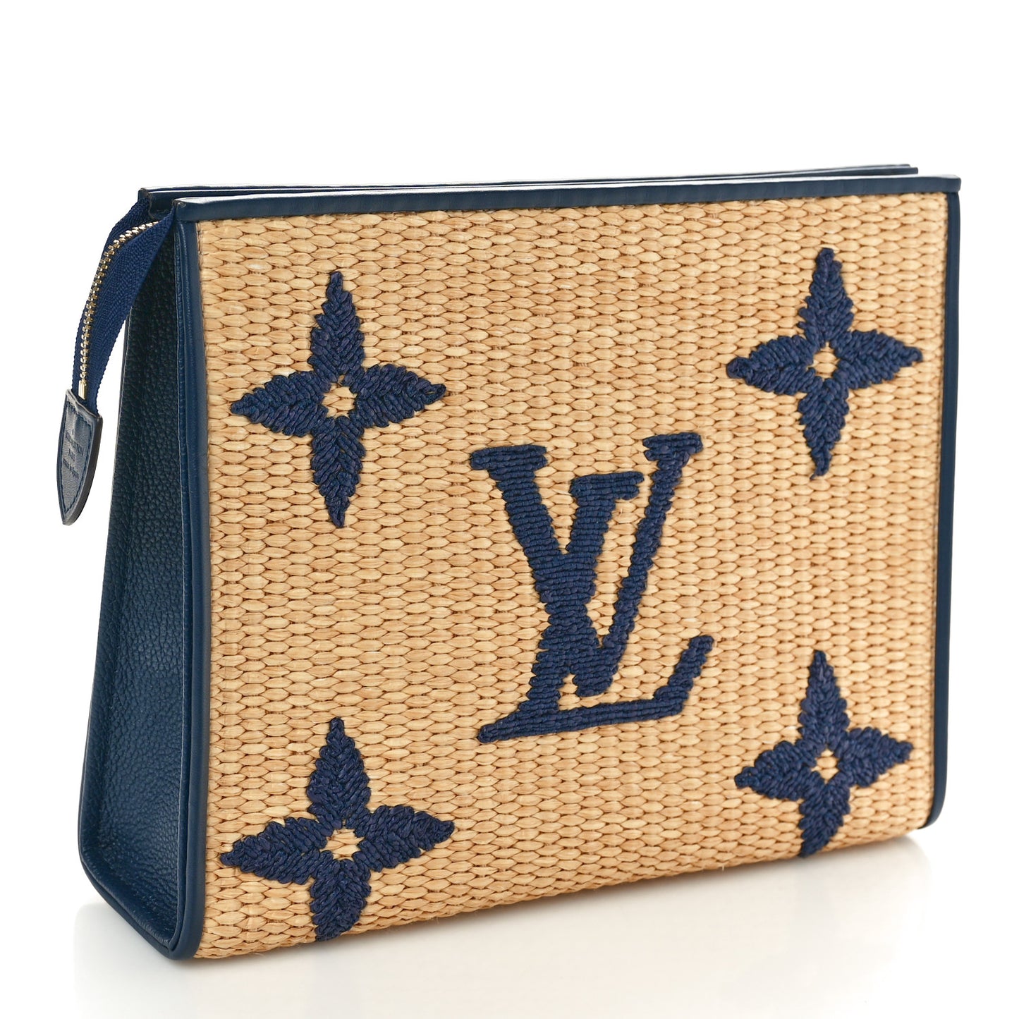Raffia Calfskin Monogram Giant Toiletry Pouch 26 Blue
