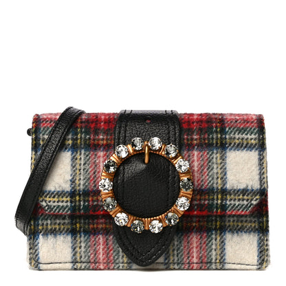 Miu Miu Wool Plaid Crystal Embellished Shoulder Bag Blue 1 of 10