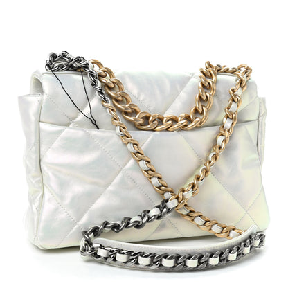 Chanel Iridescent Calfskin Quilted Large Chanel 19 Flap White 3 of 9