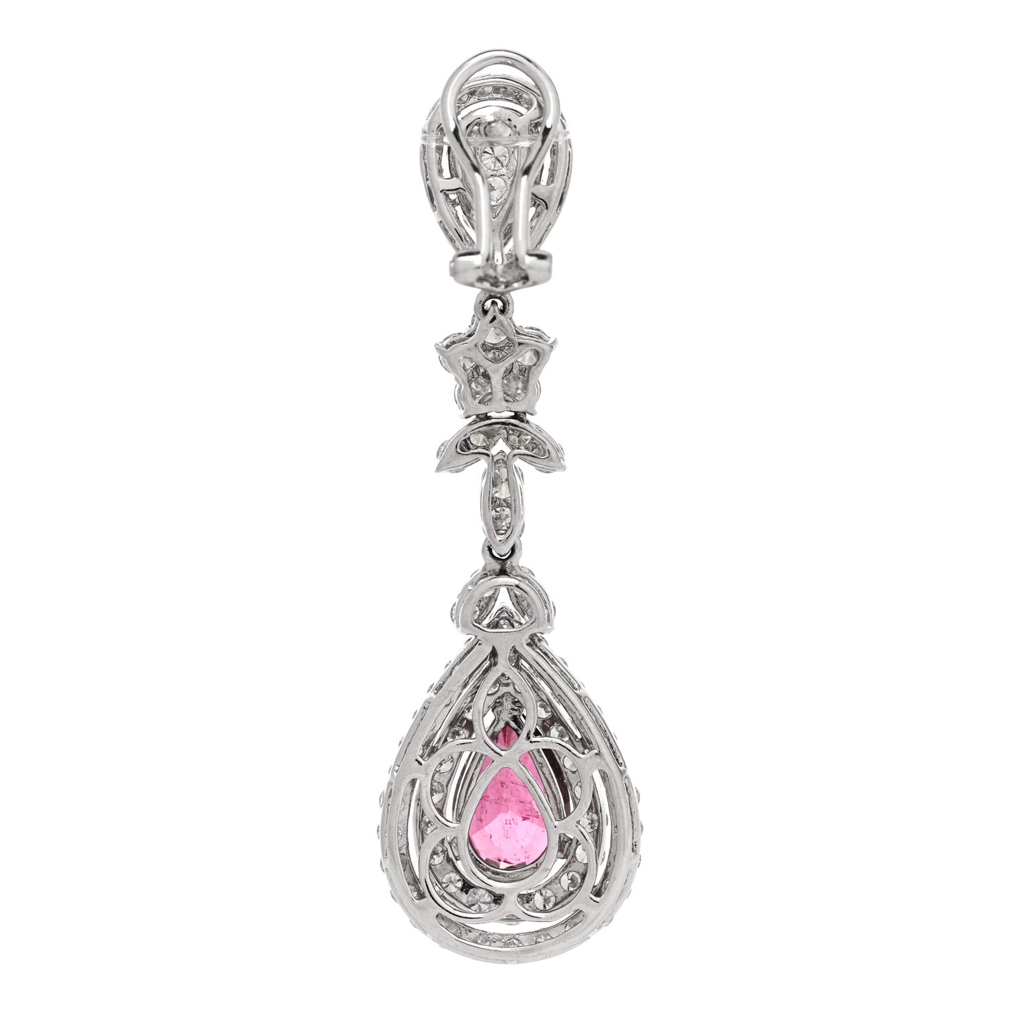 14K White Gold Diamond 4.40ctw Rubellite Pear Cut Drop Earrings