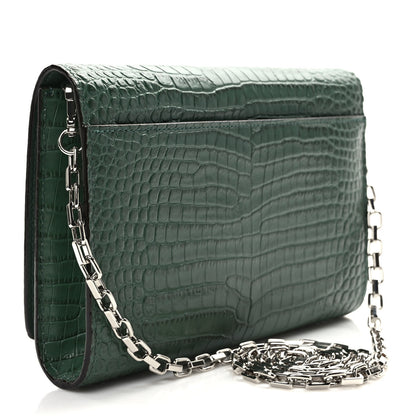 Jimmy Choo Calfskin Crocodile Embossed Varenne Chain Clutch Cactus 3 of 9