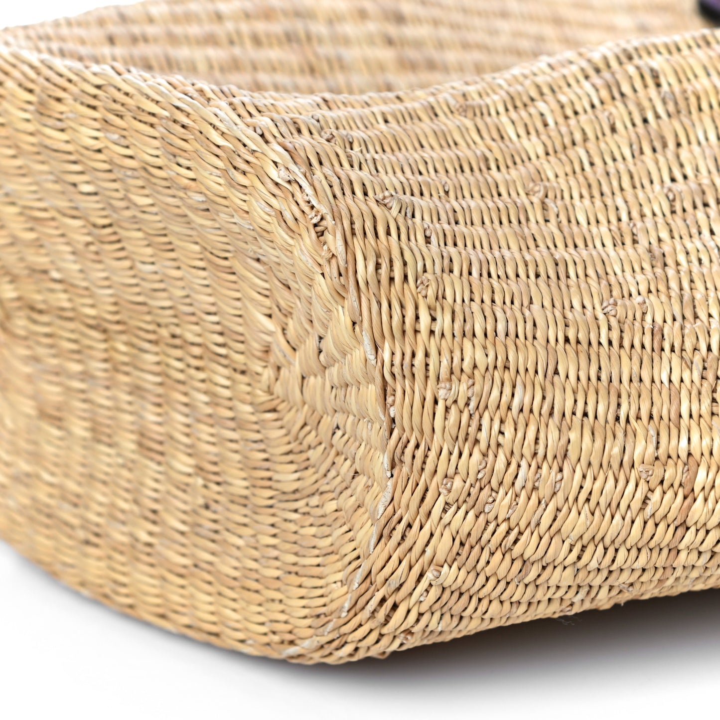 Calfskin Raffia Paulas Ibiza Small Basket Tote Bag Natural Tan