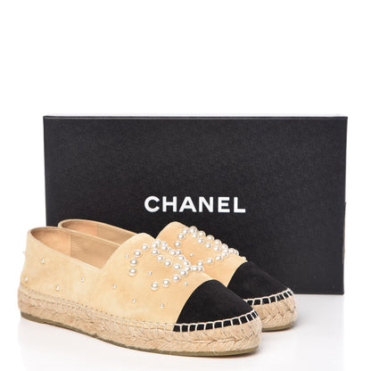 Chanel Suede Pearl CC Espadrilles 37 Beige Black 10 of 10