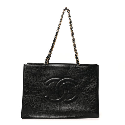 Chanel Glazed Aged Calfskin CC Tote Black 1 of 11