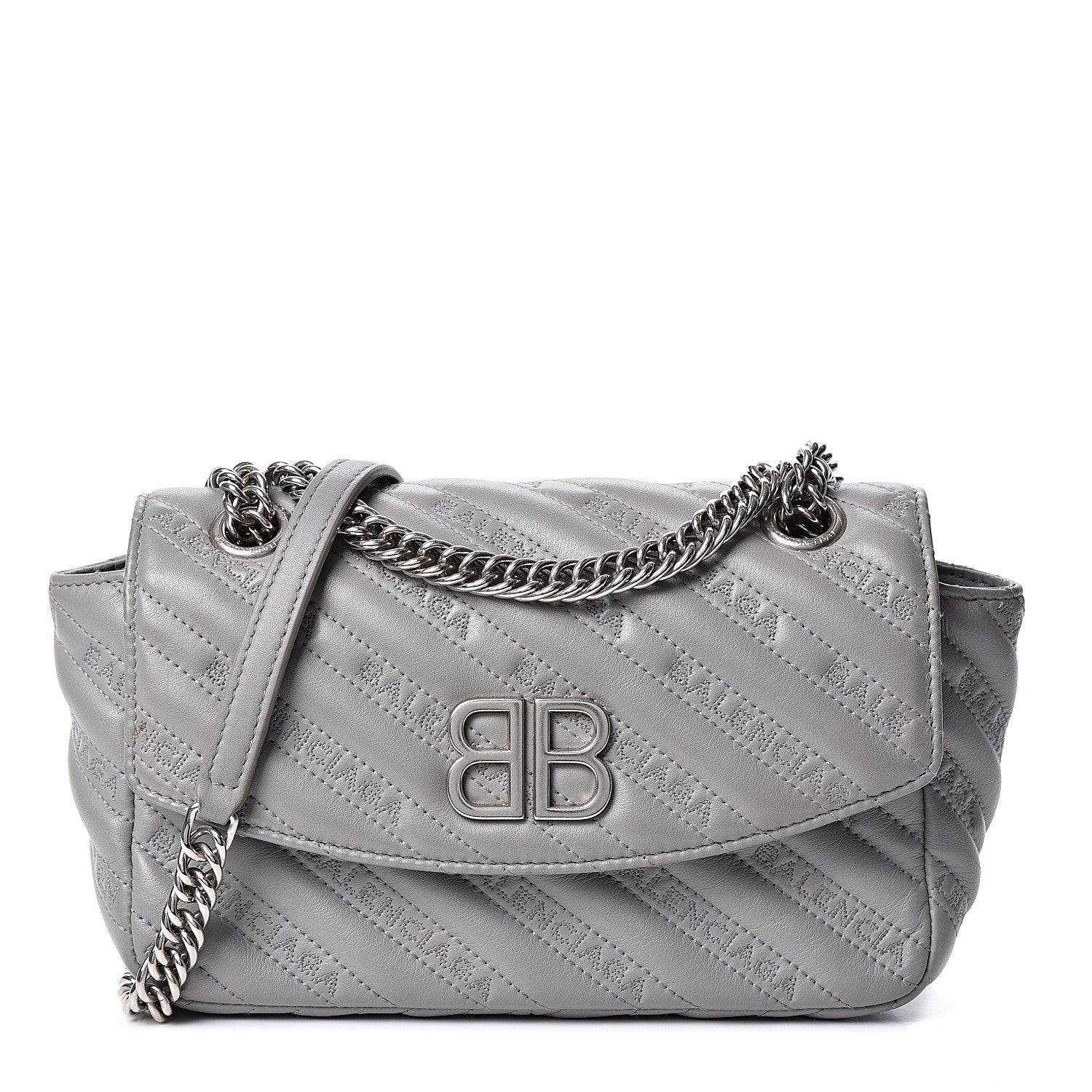 Balenciaga Calfskin Logo Matelasse S BB Round Shoulder Bag Gris Haussmannien 1 of 8