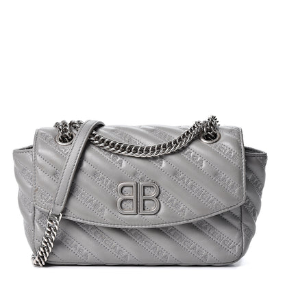 Balenciaga Calfskin Logo Matelasse S BB Round Shoulder Bag Gris Haussmannien 1 of 8