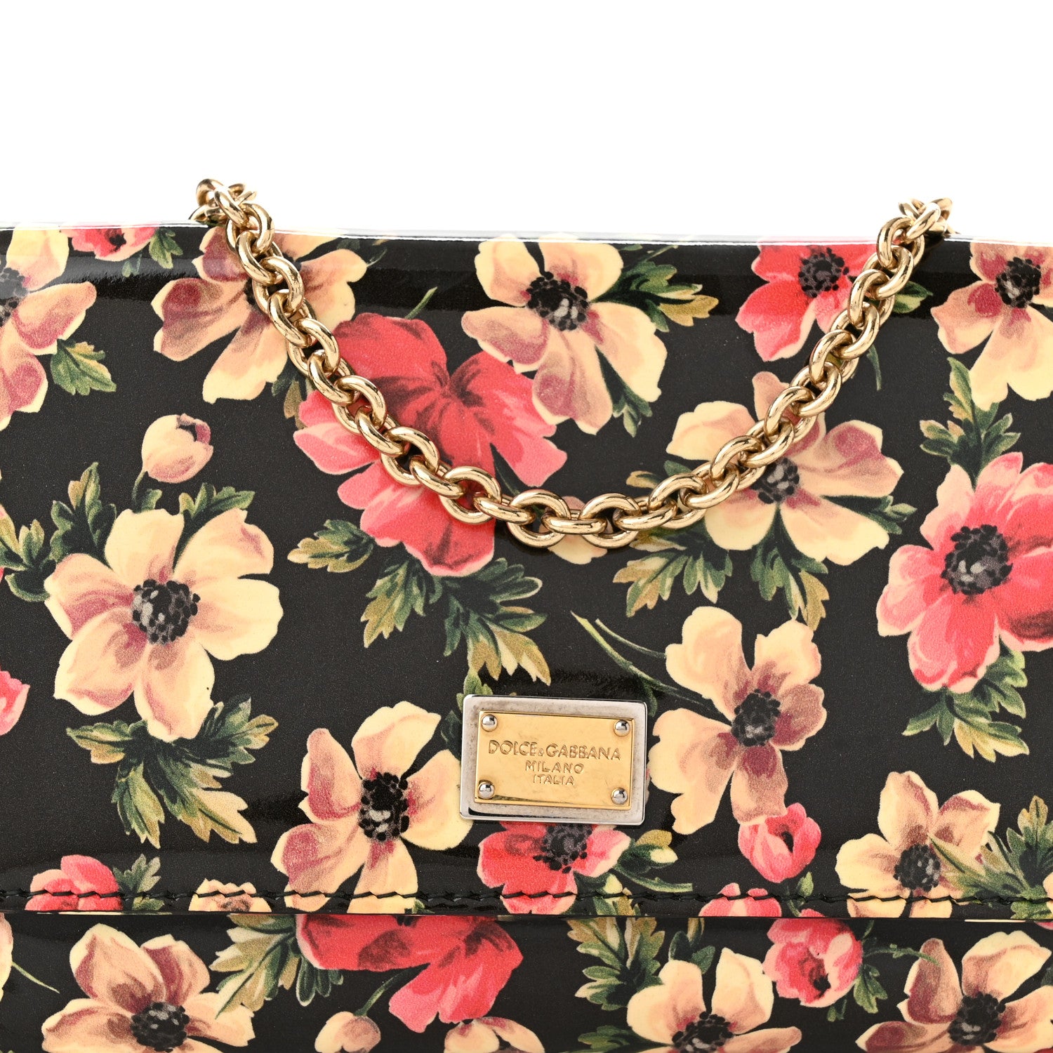 Dolce & Gabbana Patent Floral Print Wallet On Chain Black Multicolor 7 of 9