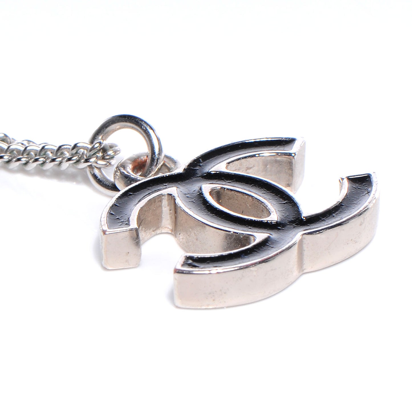 Enamel CC Necklace Black Silver