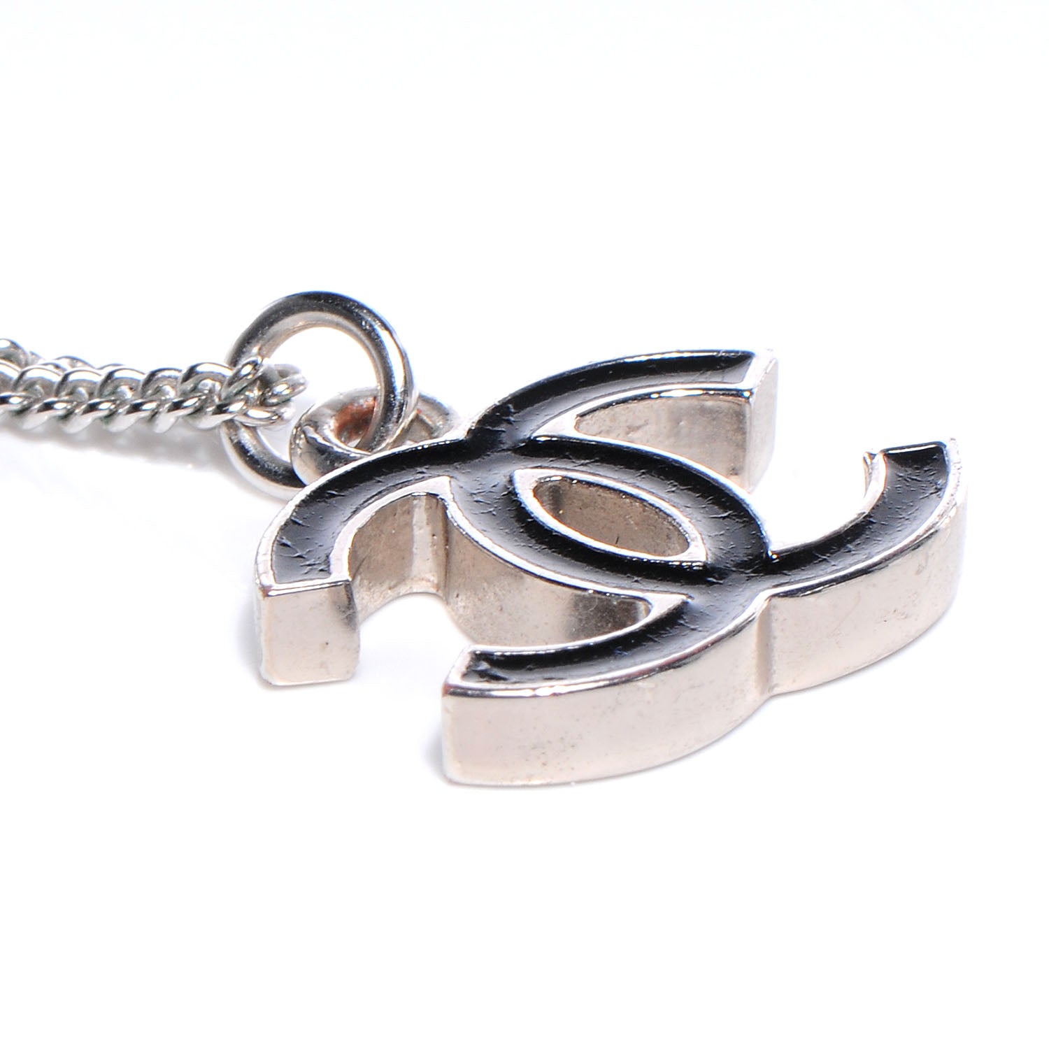Chanel Enamel CC Necklace Black Silver 6 of 6