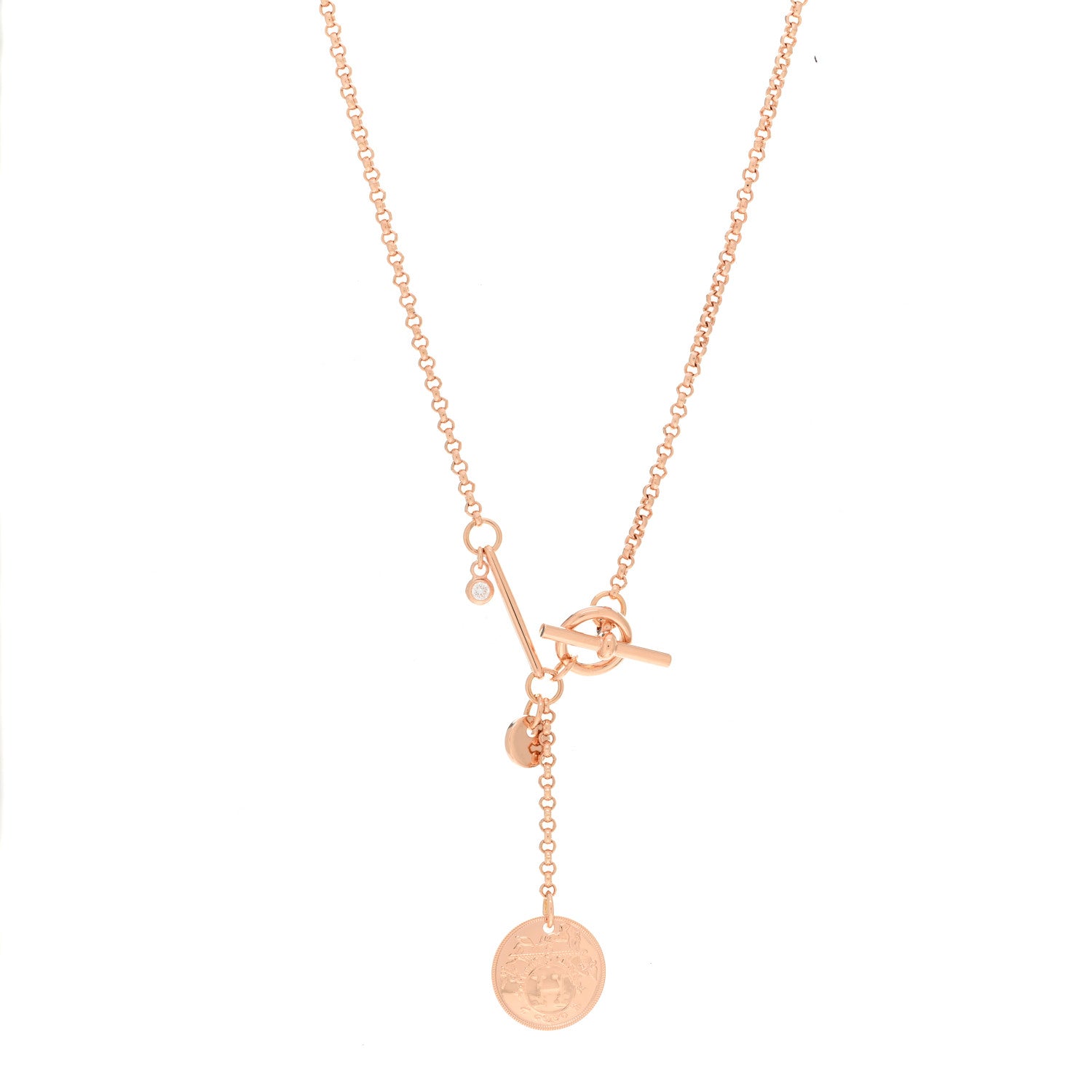 Hermes 18K Rose Gold Diamond PM Ex-Libris Pendant Necklace 1 of 5
