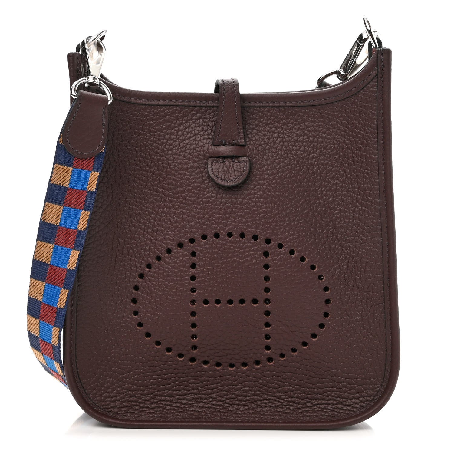 Hermes Taurillon Clemence Maxi Quadrille Evelyne TPM Rouge Sellier Bleu Bill Biscuit Rouge H 1 of 11