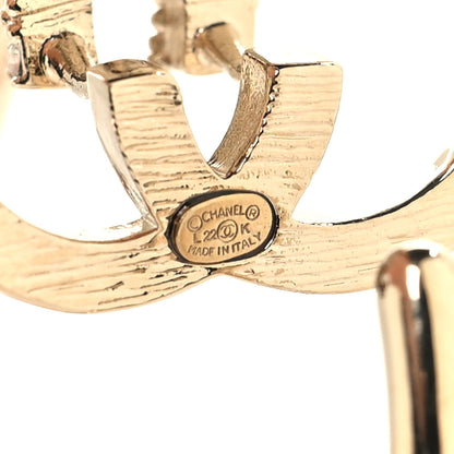 Chanel Crystal CC Hoop Drop Earrings Light Gold 4 of 4