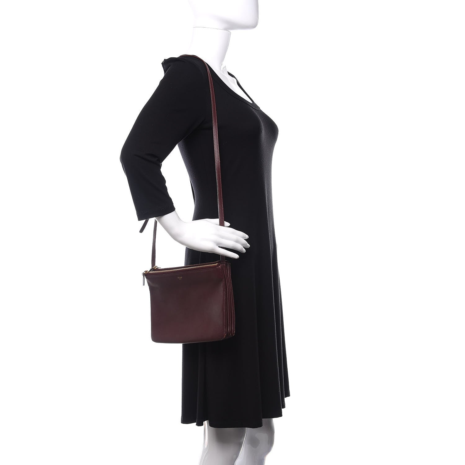 Celine Lambskin Large Trio Crossbody Bag Burgundy 2 of 10