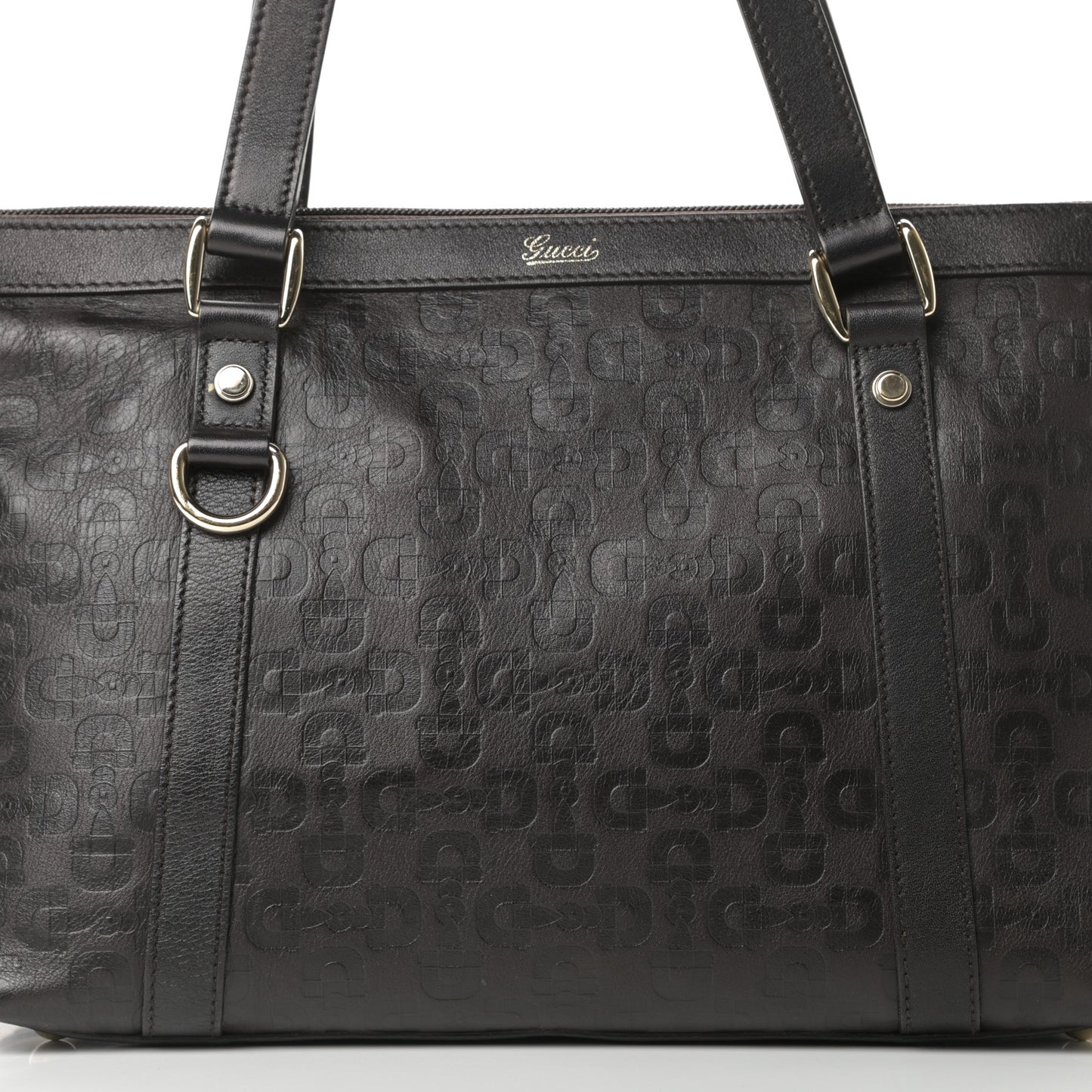 Calfskin Horsebit Embossed Medium Abbey Tote Dark Brown
