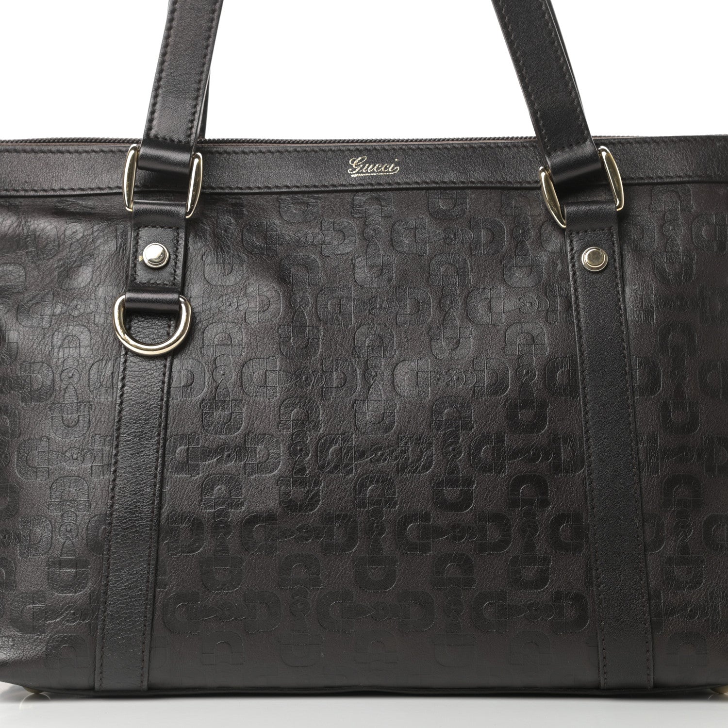 Gucci Calfskin Horsebit Embossed Medium Abbey Tote Dark Brown 8 of 14