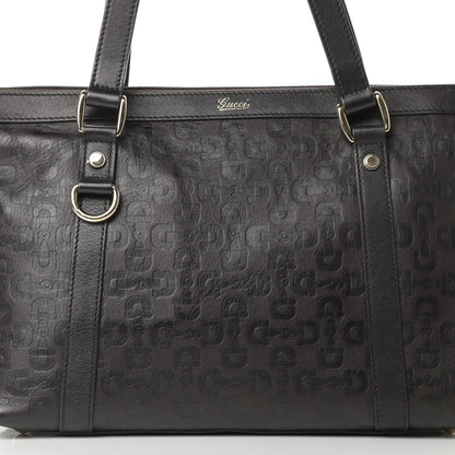 Gucci Calfskin Horsebit Embossed Medium Abbey Tote Dark Brown 8 of 14
