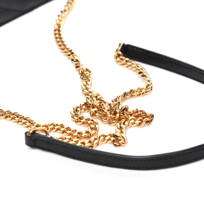 Saint Laurent Grain De Poudre Matelasse Chevron Monogram Envelope Chain Wallet Black 16 of 17