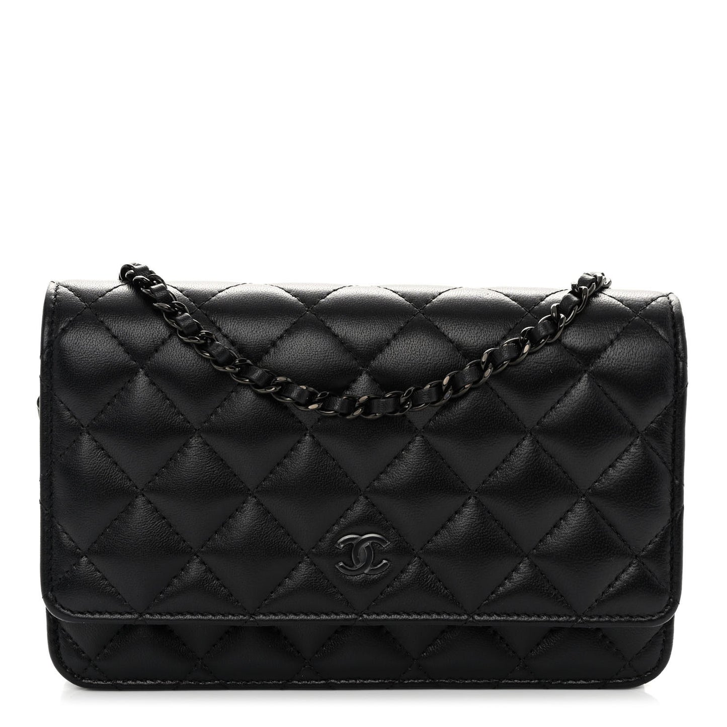 Lambskin Quilted Wallet On Chain WOC So Black