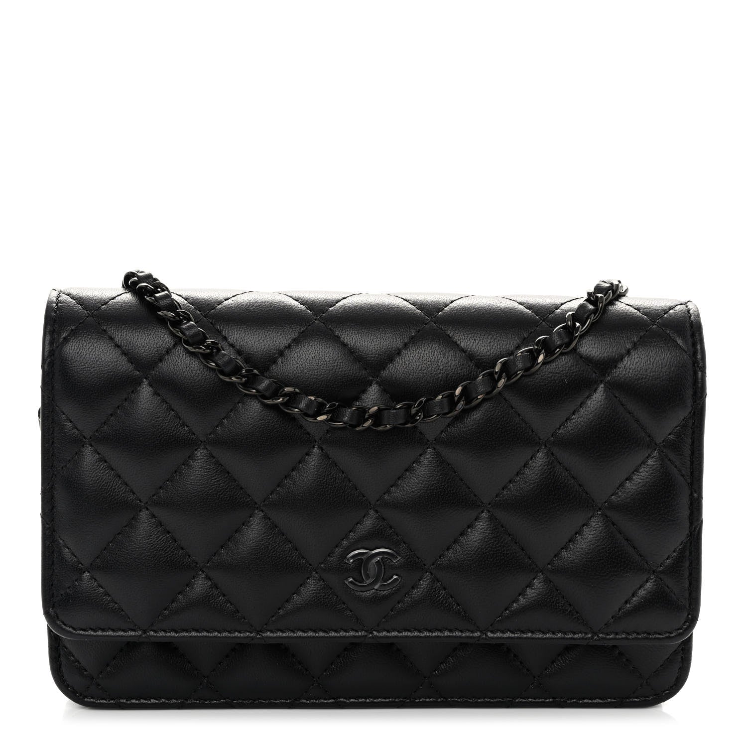 Chanel Lambskin Quilted Wallet On Chain WOC So Black 1 of 10