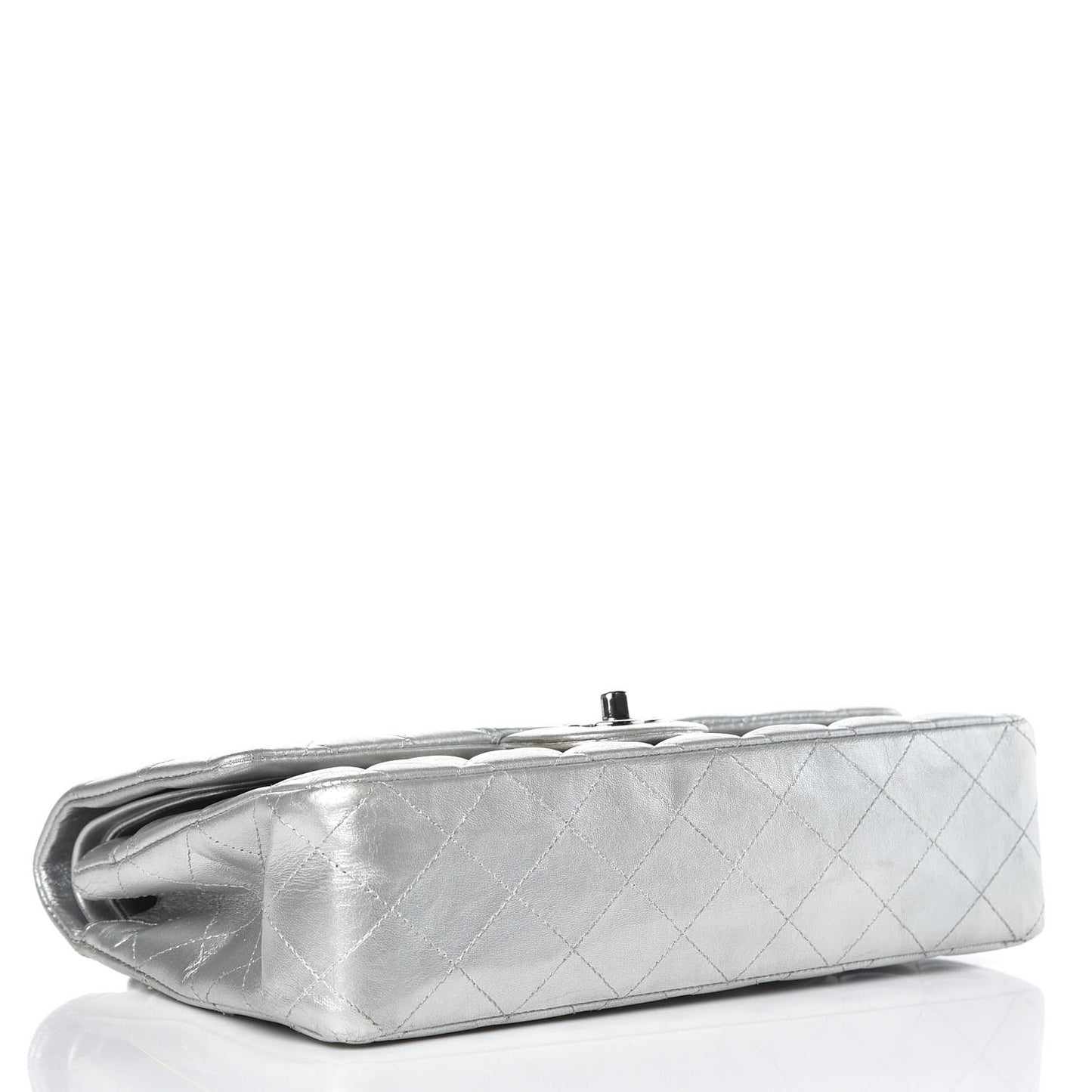 Metallic Lambskin Quilted Medium Double Flap Silver