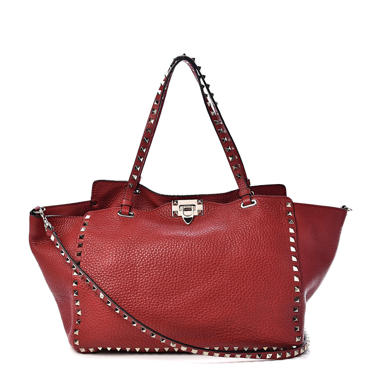 Pebbled Calfskin Medium Rockstud Tote Red