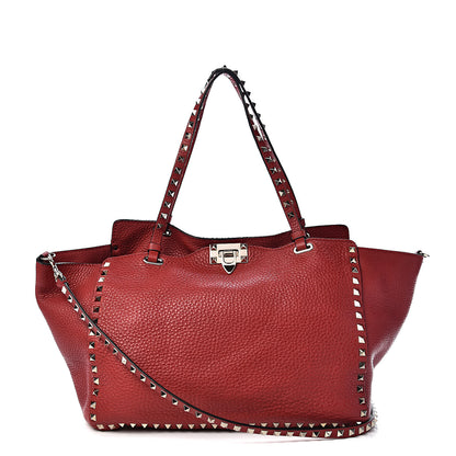Valentino Garavani Pebbled Calfskin Medium Rockstud Tote Red 1 of 11